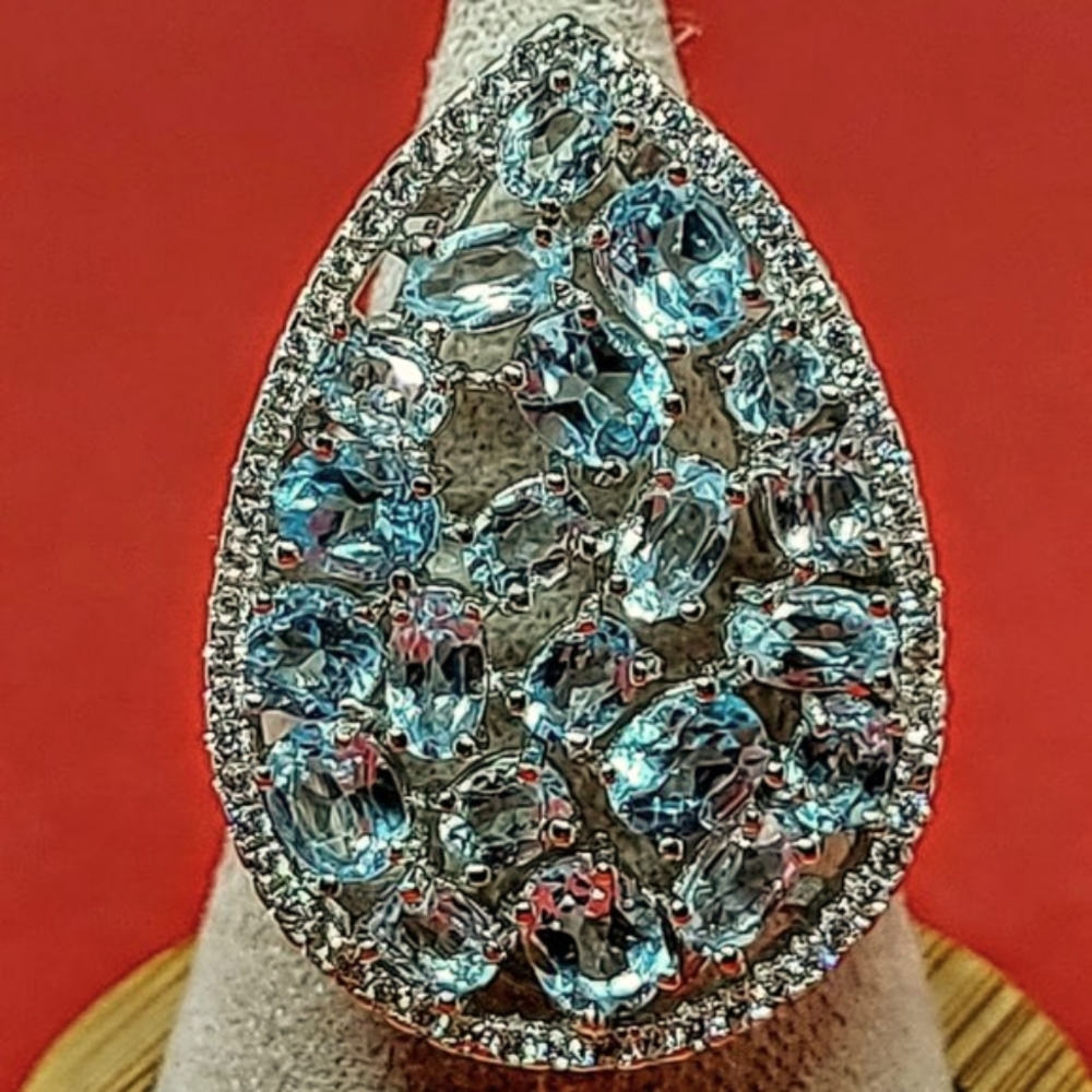 Natural Sky-Blue Topaz Gemstone‎ 925 Sterling Silver Ring size 7